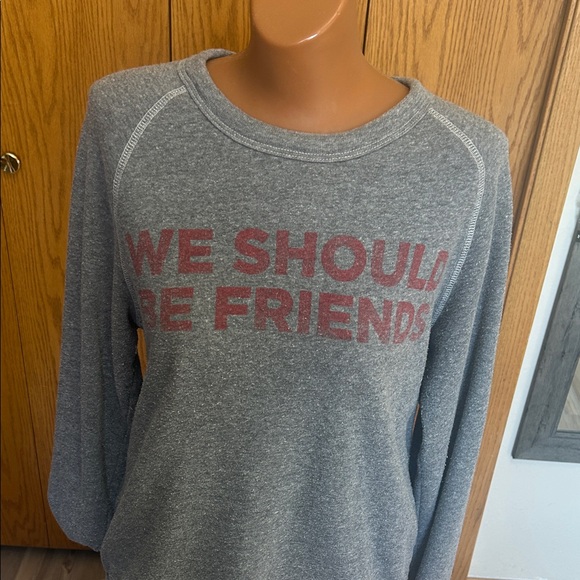 Alternative Apparel Sweaters - Alternative Gray Crewneck Sweater with Red Print - "We Should Be Friends"